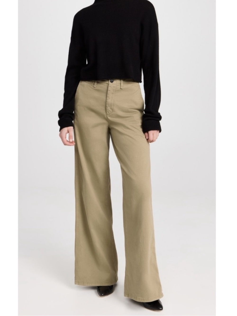 Rag & Bone Sofie Wide Leg Cotton Chino Relaxed Fit High-Rise Trouser Khaki Sz 2
